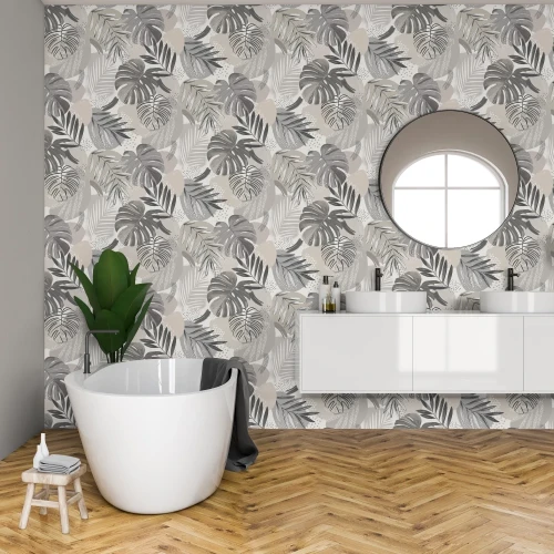 Abstract Jungle Wallpaper Putty Grey