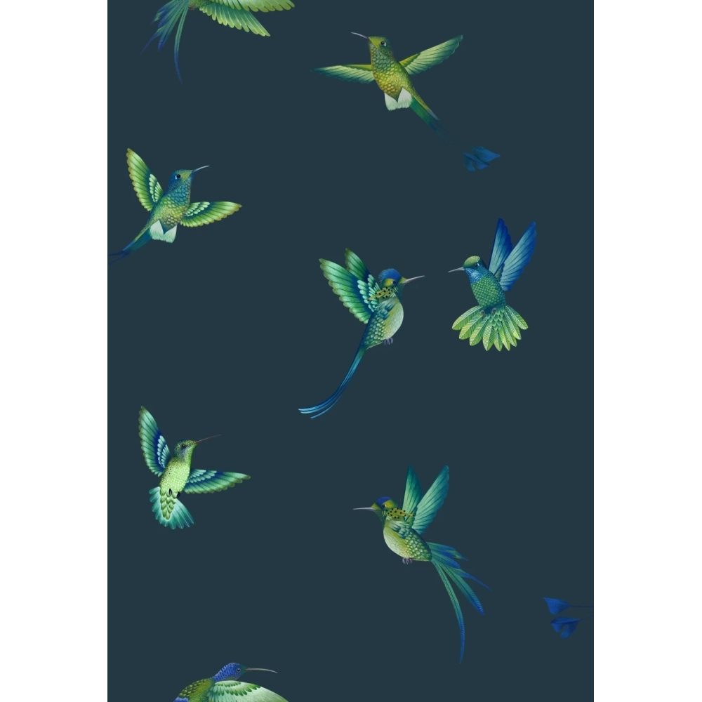 Exotic Birds Wallpaper Midnight Blue