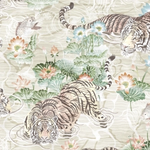 Tiger Lily Linen & Green Wallpaper
