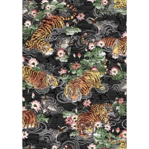 Tiger Lily Charcoal & Gold Wallpaper