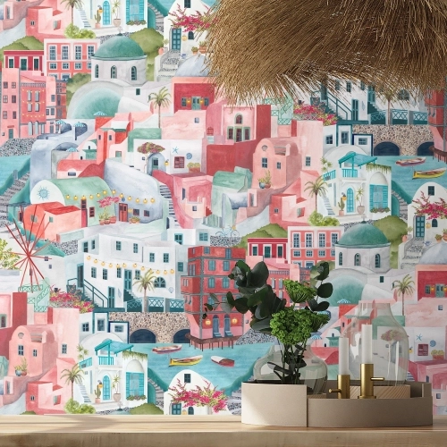 The Mediterranean Cherry Aqua Wallpaper