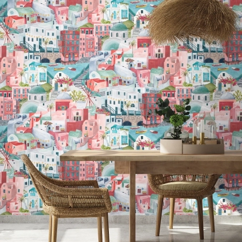 The Mediterranean Cherry Aqua Wallpaper