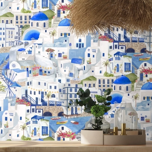 The Mediterranean Blue & White Wallpaper