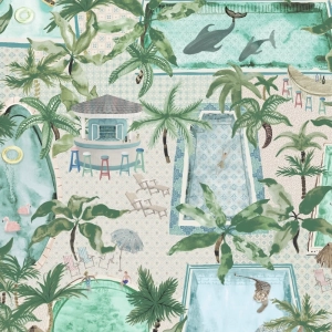 Lido Palm Turquoise Wallpaper