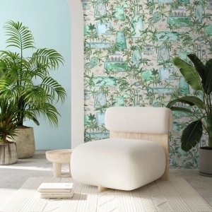 Lido Palm Turquoise Wallpaper