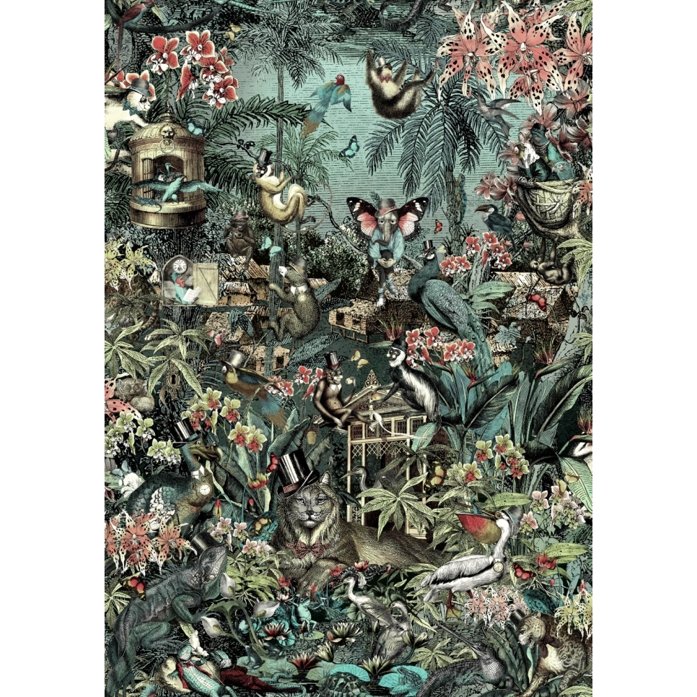Jungle Life Aquamarine & Coral Wallpaper