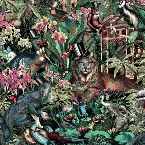 Jungle Life Cerise & Turquoise Wallpaper