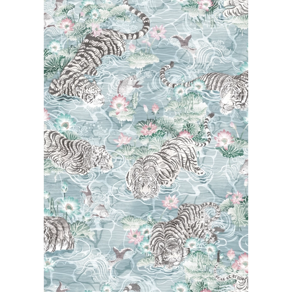 Tiger Lily Artic Blue & Pink Wallpaper