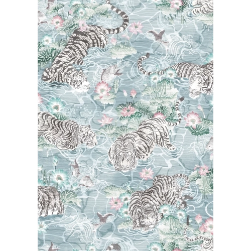 Tiger Lily Artic Blue & Pink Wallpaper