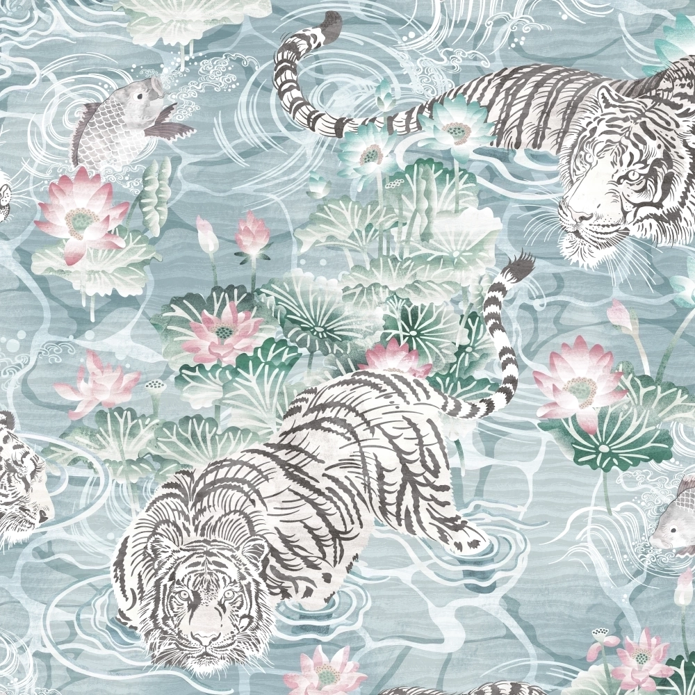 Tiger Lily Artic Blue & Pink Wallpaper